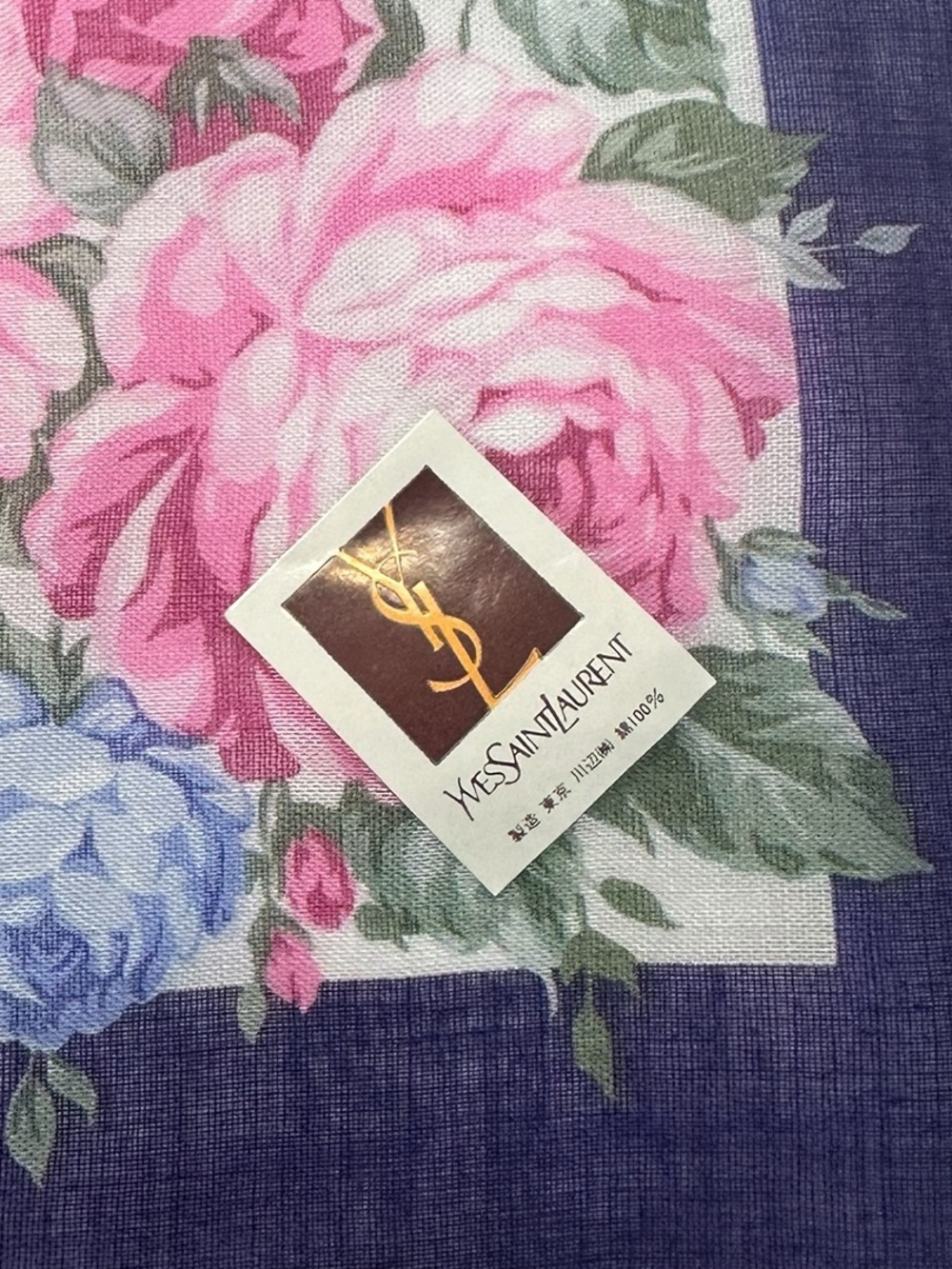 Yves Saint Laurent NWOT 100% Silk Pink and Blue Floral Print Neckerchief - Picture 3 of 8